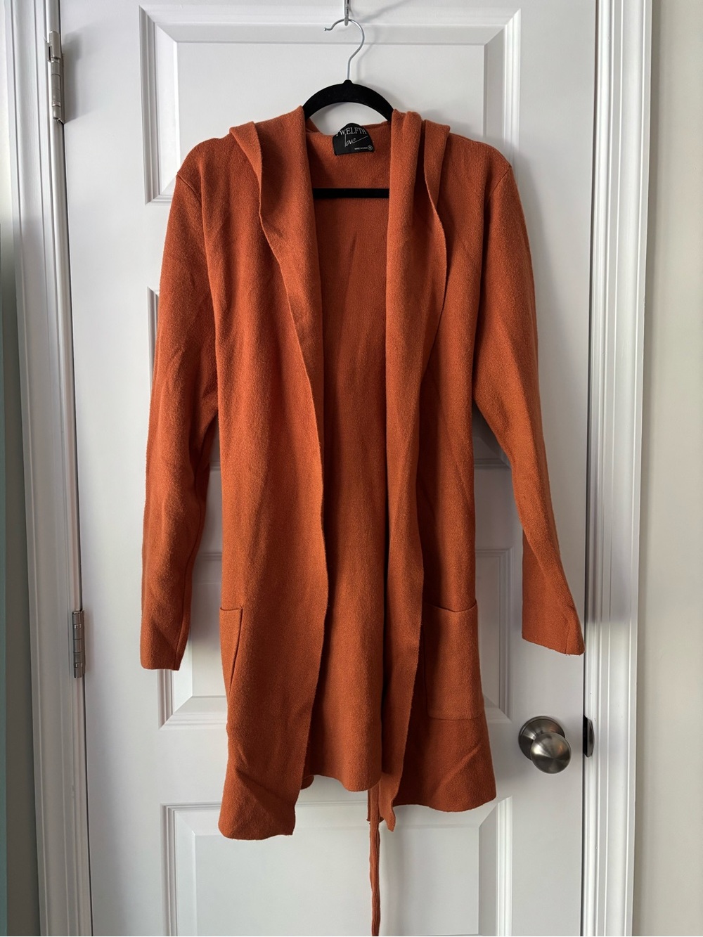 Twelfth Love Hooded Open-Front Cardigan Rust Size M